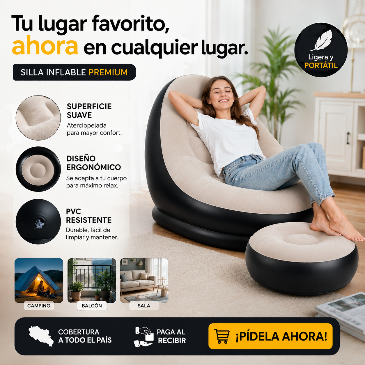 Silla Inflable Premium 🌟 Ligera y Portátil de PVC Resistente 🔥