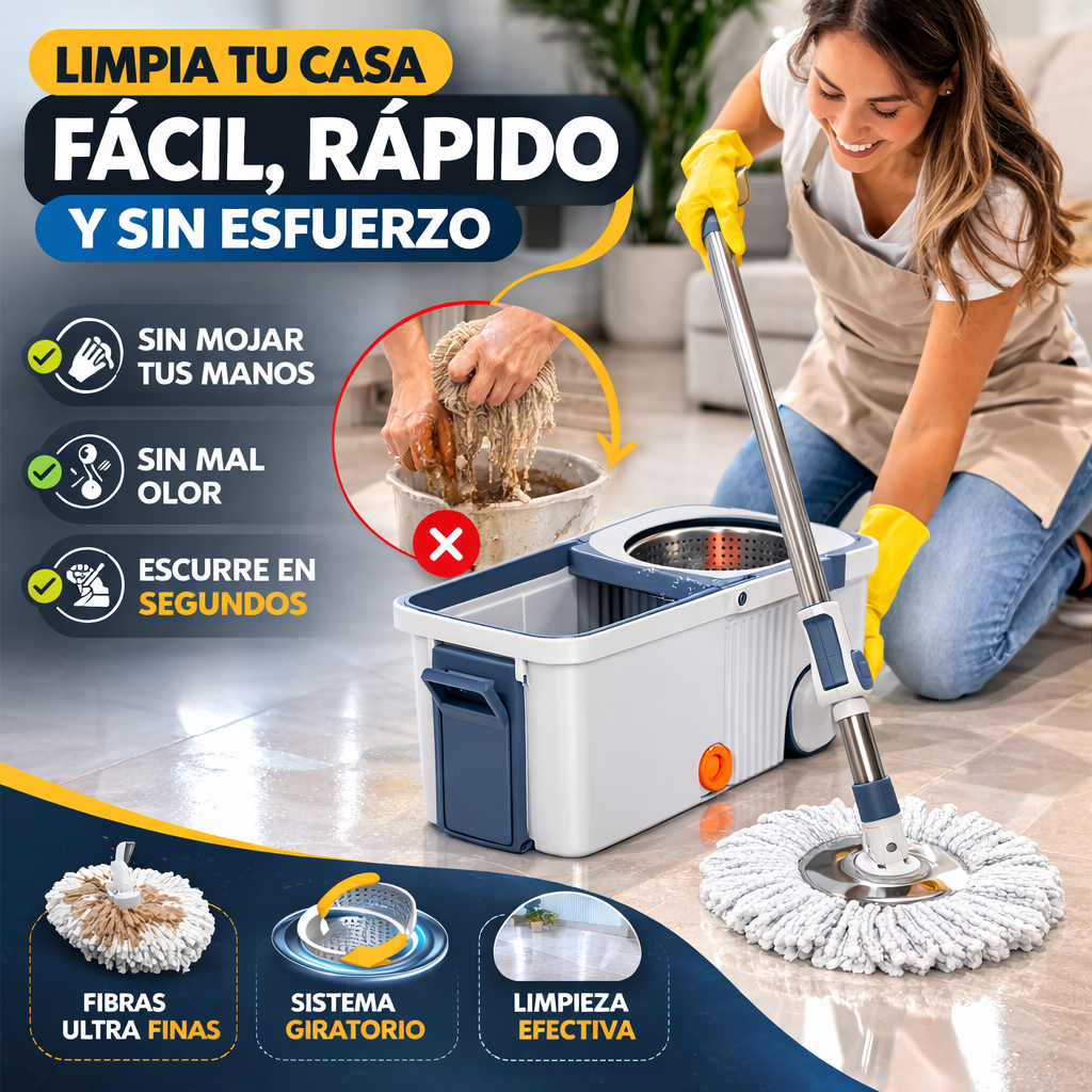 🧼 Limpia tu casa sin mojar tus manos ni hacer esfuerzo - Escurridor Giratorio